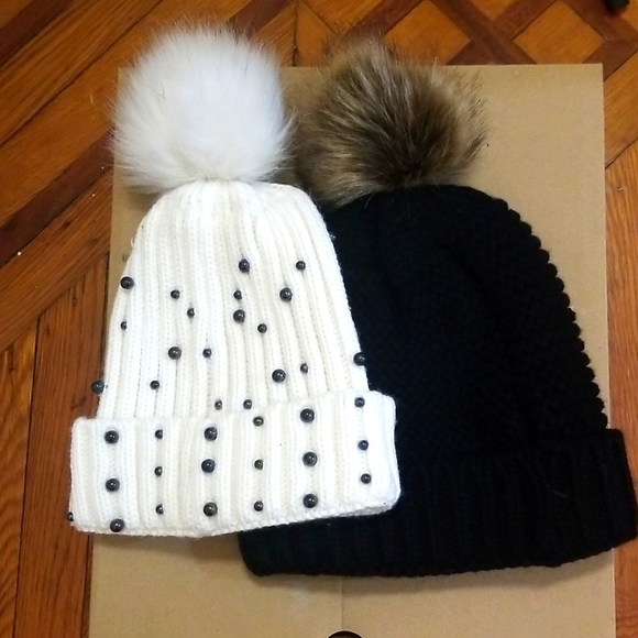 unknown Accessories - Women's Pom -Pom Winter Beanie Hats One with Pearls NEW